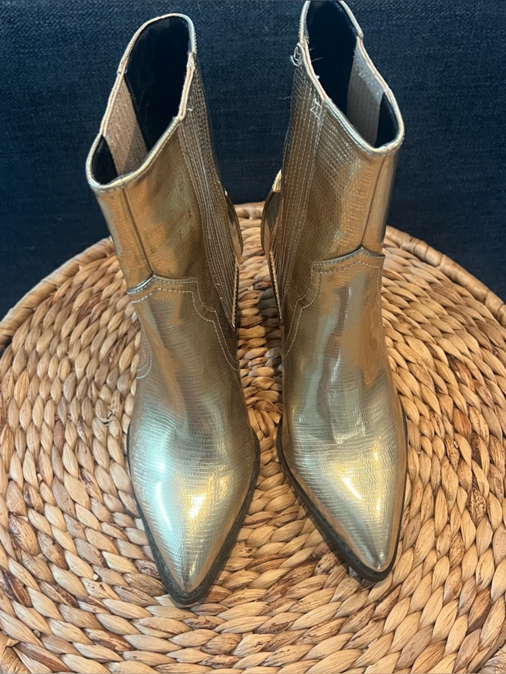 Lulus Vaylyn gold pointed-toe Mid-calf boots